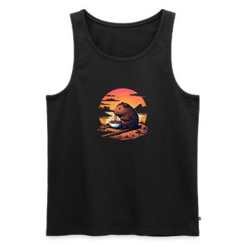 Capybara Manger Ramen Retro Vintage Cool Rongeur - Débardeur bio Premium Homme - noir - Devant - Michal (187cm)