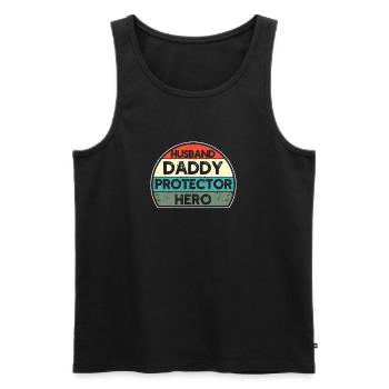 Husband Dad Protector Hero Father's Day Birthday - Men's Premium Organic Tank Top - black - Front - Michal (187cm)