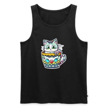 petit chat kawaii - mignon - manga - Débardeur bio Premium Homme - noir - Devant - Michal (187cm)