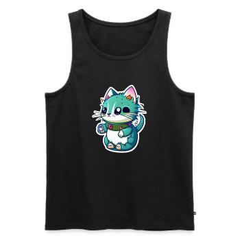 mignon petit chat kawaii - manga - Débardeur bio Premium Homme - noir - Devant - Michal (187cm)