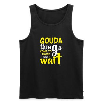 Gouda Things Cheese Obsession Cheese Factory - Débardeur bio Premium Homme - noir - Devant - AI Model Male 178 light (178cm)