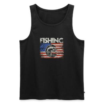 Pêche drapeau américain Vintage USA Bass Fish - Débardeur bio Premium Homme - noir - Devant - Michal (187cm)