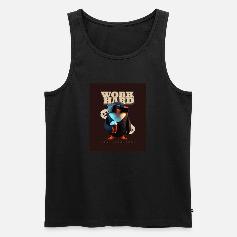 Work Hard (Pinguin) - Männer Premium Bio Tank Top - Schwarz