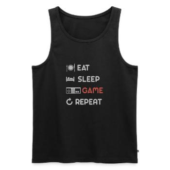Manger le jeu de sommeil Répéter le graphique - Débardeur bio Premium Homme - noir - Devant - AI Model Male 178 light (178cm)