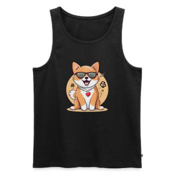 Shiba Inu avec lunettes de soleil et chaîne cardiaque - Débardeur bio Premium Homme - noir - Devant - Michal (187cm)