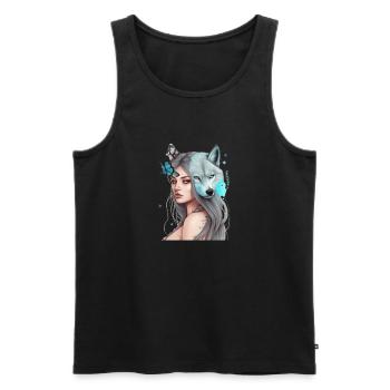 Beautiful Girl and Wolf Butterfly Graphic - Men's Premium Organic Tank Top - black - Front - AI Model Male 178 light (178cm)