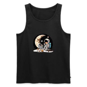 Un astronaute buvant du café sur la lune - Débardeur bio Premium Homme - noir - Devant - AI Model Male 178 light (178cm)