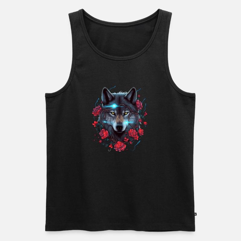 Wolf und Rosen Blitz - Männer Premium Bio Tank Top - Schwarz