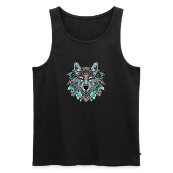 Mandala Geometric Wolf ColorFull - Débardeur bio Premium Homme - noir - Devant - AI Model Male 178 light (178cm)