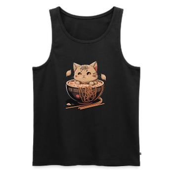 Kawaii Neko Cat mangeant des nouilles ramen Cuisine japonaise - Débardeur bio Premium Homme - noir - Devant - Michal (187cm)