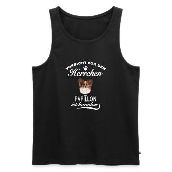 Vorsicht vor dem Herrchen, Hund harmlos - Papillon - Männer Premium Bio Tank Top - Schwarz - Vorne - Michal (187cm)