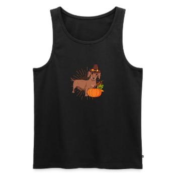 Pilgrim Dackel Kürbis Blätter Thanksgiving - Männer Premium Bio Tank Top - Schwarz - Vorne - Michal (187cm)