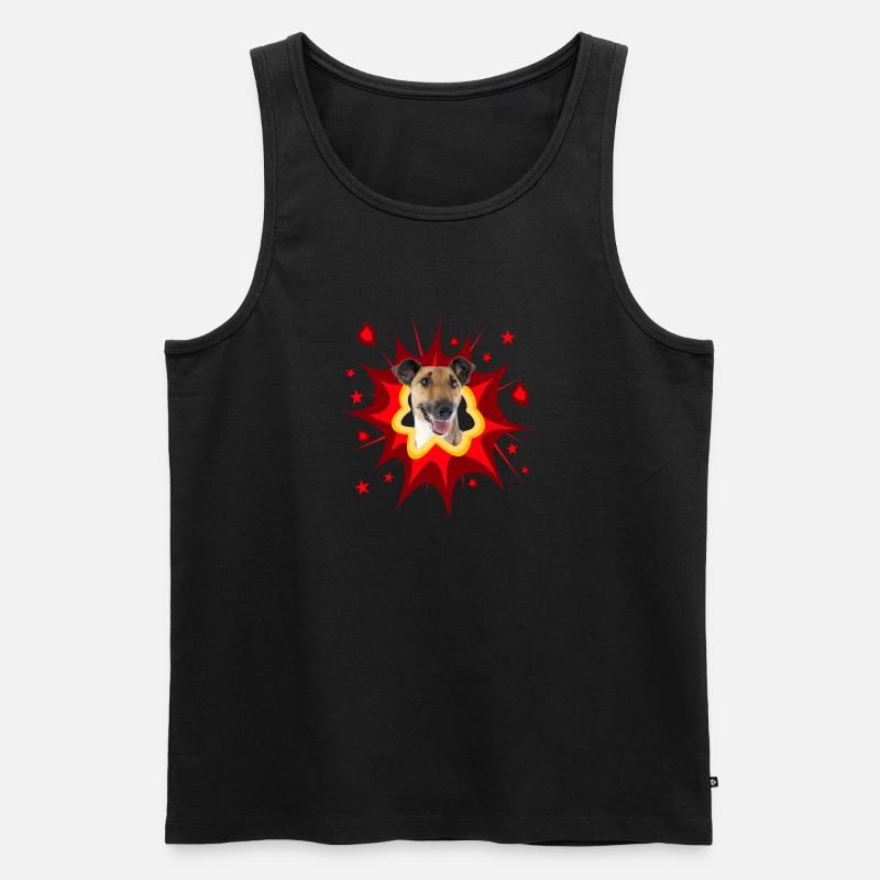 Comic Hund Design - Pow - Foxterrier - Männer Premium Bio Tank Top - Schwarz