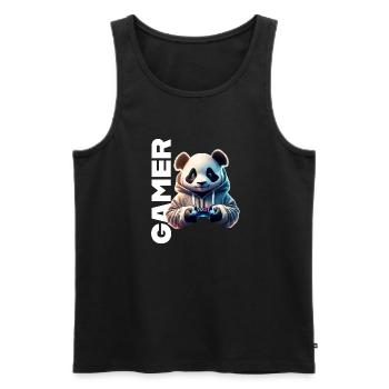 Gamer lettering with cool panda - Men's Premium Organic Tank Top - black - Front - AI Model Male 178 light (178cm)