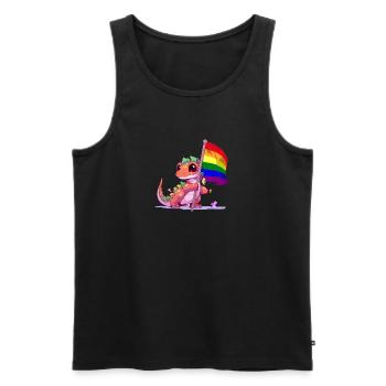 Dinosaure LGBT Pride Jeu de mots drapeau arc-en-ciel transgenre - Débardeur bio Premium Homme - noir - Devant - Michal (187cm)