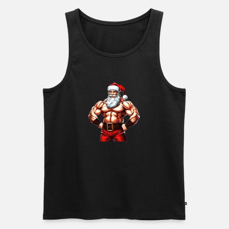 Santasaurus Flex: Weihnachts-Bodybuilder mit Weihnachtsmann - Männer Premium Bio Tank Top - Schwarz