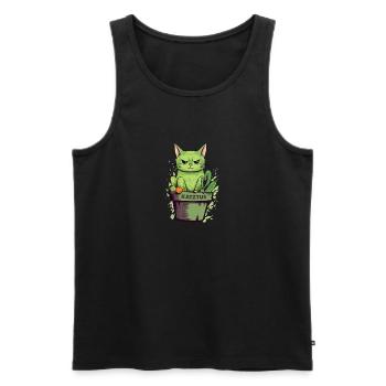 Katztus Katze im Blumentopf mit Kaktus - Männer Premium Bio Tank Top - Schwarz - Vorne - Michal (187cm)