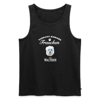 Vorsicht - Bissiges Frauchen - Malteser - Männer Premium Bio Tank Top - Schwarz - Vorne - Michal (187cm)