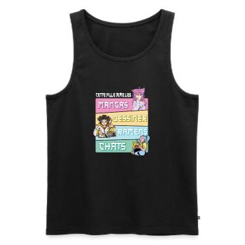 Cette Fille Aime les Manga Ramen Chat Humour - Débardeur bio Premium Homme - noir - Devant - AI Model Male 178 light (178cm)