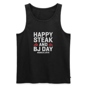 D’abord le steak, puis les bulles, le jour parfait, le rêve de l’homme - Débardeur bio Premium Homme - noir - Devant - AI Model Male 178 light (178cm)