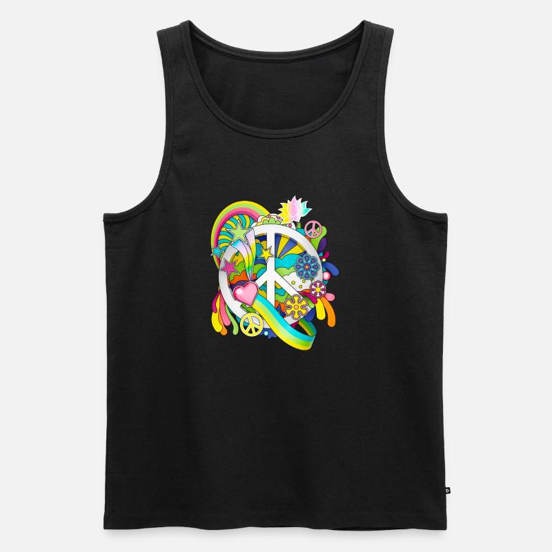 Buntes Retro Friedenszeichen Design - Männer Premium Bio Tank Top - Schwarz
