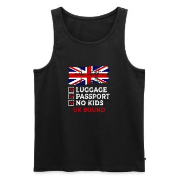 Luggage Passport No Kids Uk Bound Vacation Trip - Men's Premium Organic Tank Top - black - Front - AI Model Male 178 light (178cm)