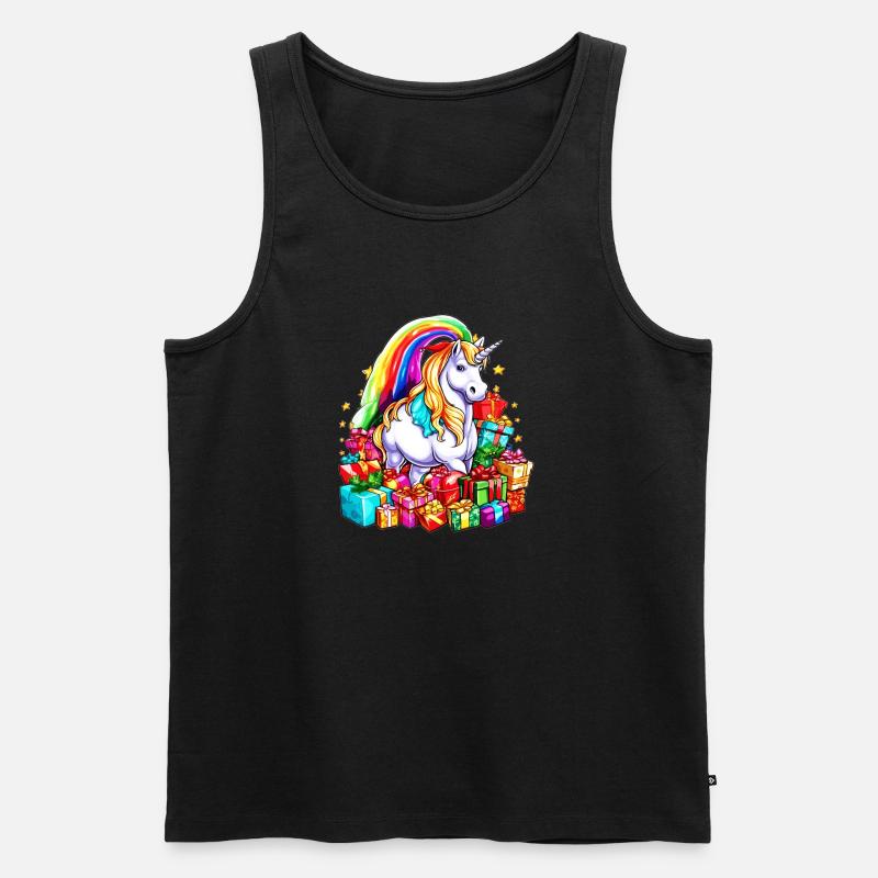 Regenbogen-Einhorn-Weihnachten mit Weihnachtsgeschenken - Männer Premium Bio Tank Top - Schwarz