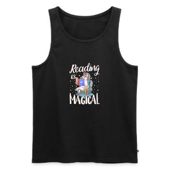 Reading is magical book lover unicorn teacher - Men's Premium Organic Tank Top - black - Front - AI Model Male 178 light (178cm)