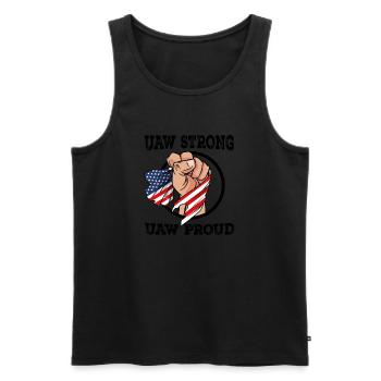 UAW Strong UAW Proud w/ USA FLAG - United Auto - Men's Premium Organic Tank Top - black - Front - AI Model Male 178 light (178cm)