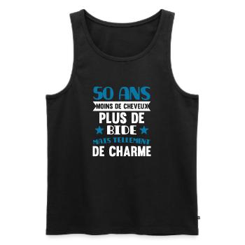 50 ans cadeau humour anniversaire homme beauf papa - Débardeur bio Premium Homme - noir - Devant - Michal (187cm)