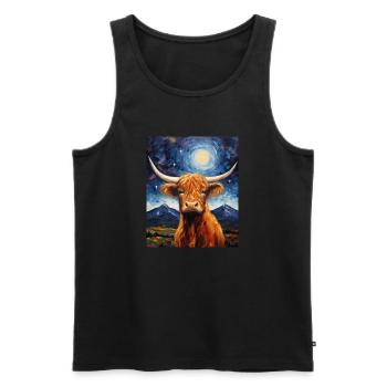 Sternennacht Schottische Highlander-Kuh van Gogh - Männer Premium Bio Tank Top - Schwarz - Vorne - Michal (187cm)