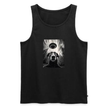 Selfie drôle de chien Labrador avec UFO classique Science-fiction - Débardeur bio Premium Homme - noir - Devant - Michal (187cm)