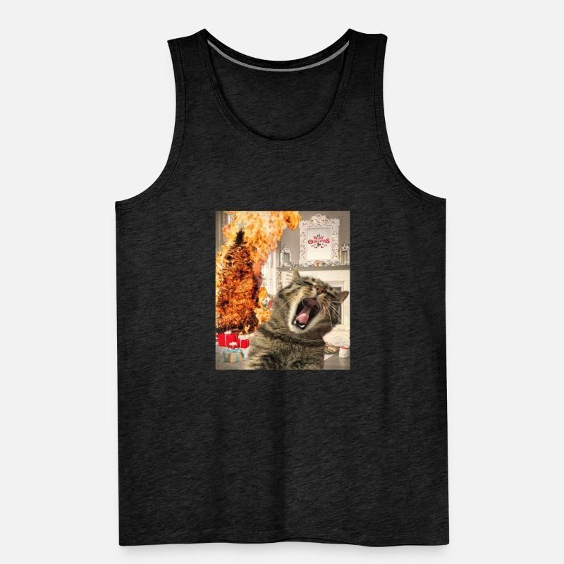 Katze Weihnachtsbaum brennt Weirdcore Artwork fun Männer Premium Bio Tank Top