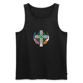 Irish, American, USA, Flag, Celtic Cross - Men's Premium Organic Tank Top - black - Front - Michal (187cm)