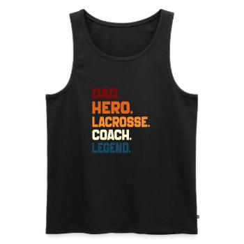 Dad Hero Lacrosse Coach Legend Sports Dad 2024 - Men's Premium Organic Tank Top - black - Front - AI Model Male 178 light (178cm)