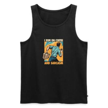 Kaffee Geschenk: I Run On Coffee And Sarcasm - Männer Premium Bio Tank Top - Schwarz - Vorne - Michal (187cm)