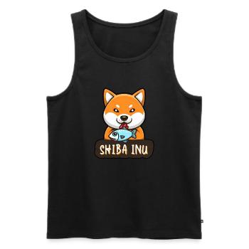 Shiba Inu au poisson - Débardeur bio Premium Homme - noir - Devant - Michal (187cm)