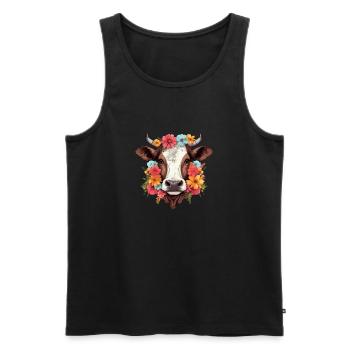 Kuh mit bunten Blumen - Männer Premium Bio Tank Top - Schwarz - Vorne - AI Model Male 178 light (178cm)