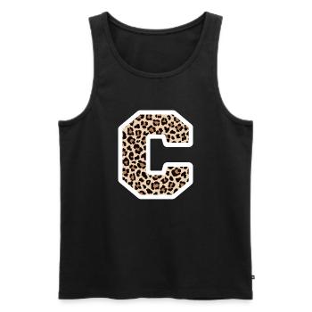 lettre C motif léopard -idée cadeau d’anniversaire - Débardeur bio Premium Homme - noir - Devant - AI Model Male 178 light (178cm)
