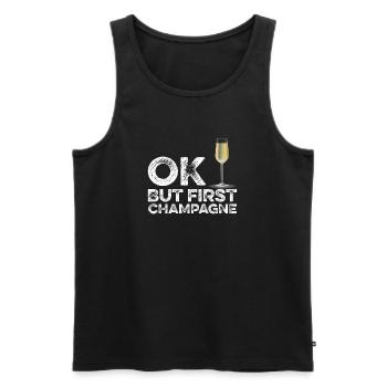 OK But First Alcohol T-Shirt - Funny Drinking Cool - Men's Premium Organic Tank Top - black - Front - AI Model Male 178 light (178cm)
