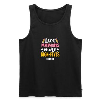 Less paperworks More high-fives - Men's Premium Organic Tank Top - black - Front - AI Model Male 178 light (178cm)