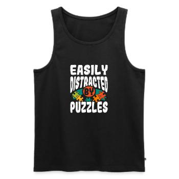 Easily Distracted By Puzzles Jigsaw Puzzle Piece - Men's Premium Organic Tank Top - black - Front - AI Model Male 178 light (178cm)