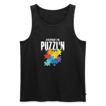 Everyday I'm Puzzl'n Piece Jigsaw Puzzle - Men's Premium Organic Tank Top - black - Front - AI Model Male 178 light (178cm)
