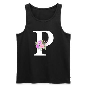 Lettre p floral violet - Débardeur bio Premium Homme - noir - Devant - Michal (187cm)