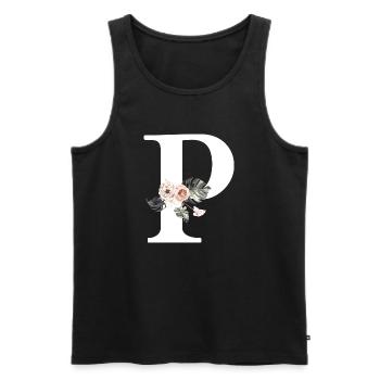 Lettre p floral tropical - Débardeur bio Premium Homme - noir - Devant - Michal (187cm)