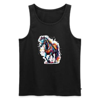 Clown Animal / Cirque / Drôle / Coloré / Spectacle / Cheval - Débardeur bio Premium Homme - noir - Devant - Michal (187cm)