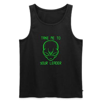 Espace de tête extraterrestre vert amusant Emmenez-moi à votre chef - Débardeur bio Premium Homme - noir - Devant - AI Model Male 178 light (178cm)