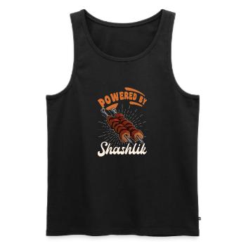 Powered by Shashlik Russia Meat Grilling - Men's Premium Organic Tank Top - black - Front - Michal (187cm)