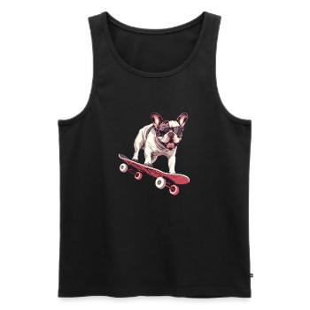 Skateboard bouledogue français - Débardeur bio Premium Homme - noir - Devant - Michal (187cm)