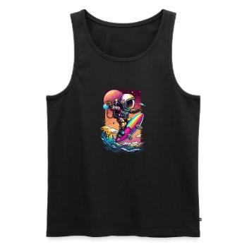 Astronaut Surfing Cosmic Waves Space Explorer - Männer Premium Bio Tank Top - Schwarz - Vorne - AI Model Male 178 light (178cm)